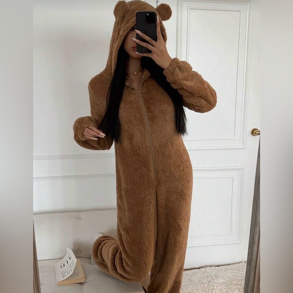 🧸New Women’s Cozy Brown Bear Onesie Pj’z